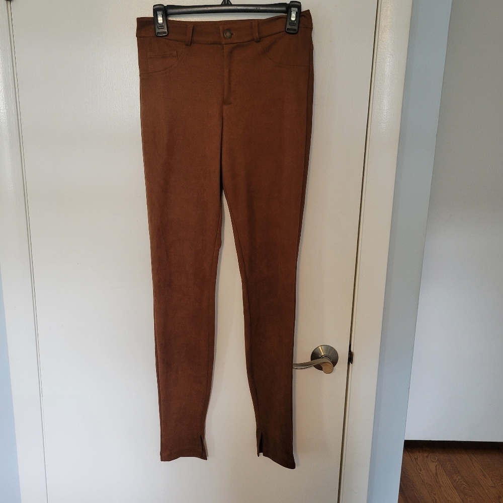 Hale Bob Faux Suede Leggings Tan Camel Pull On Size Medium - Picture 2 of 4